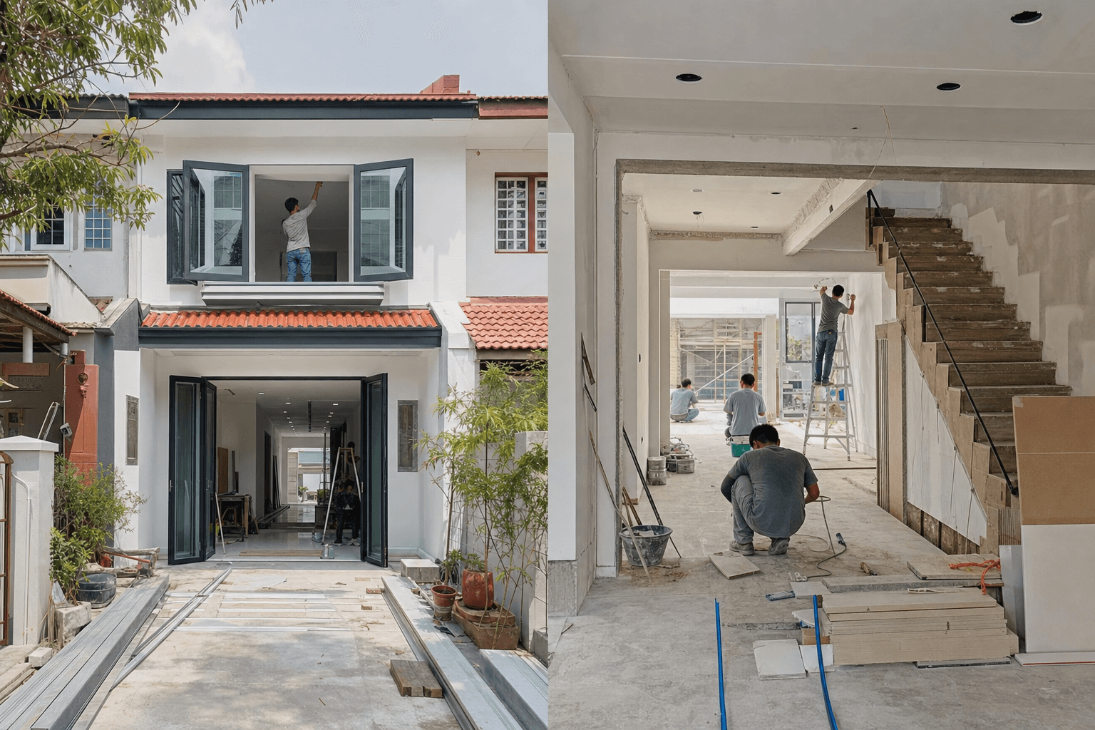 Terrace house renovation works in progress in Singapore