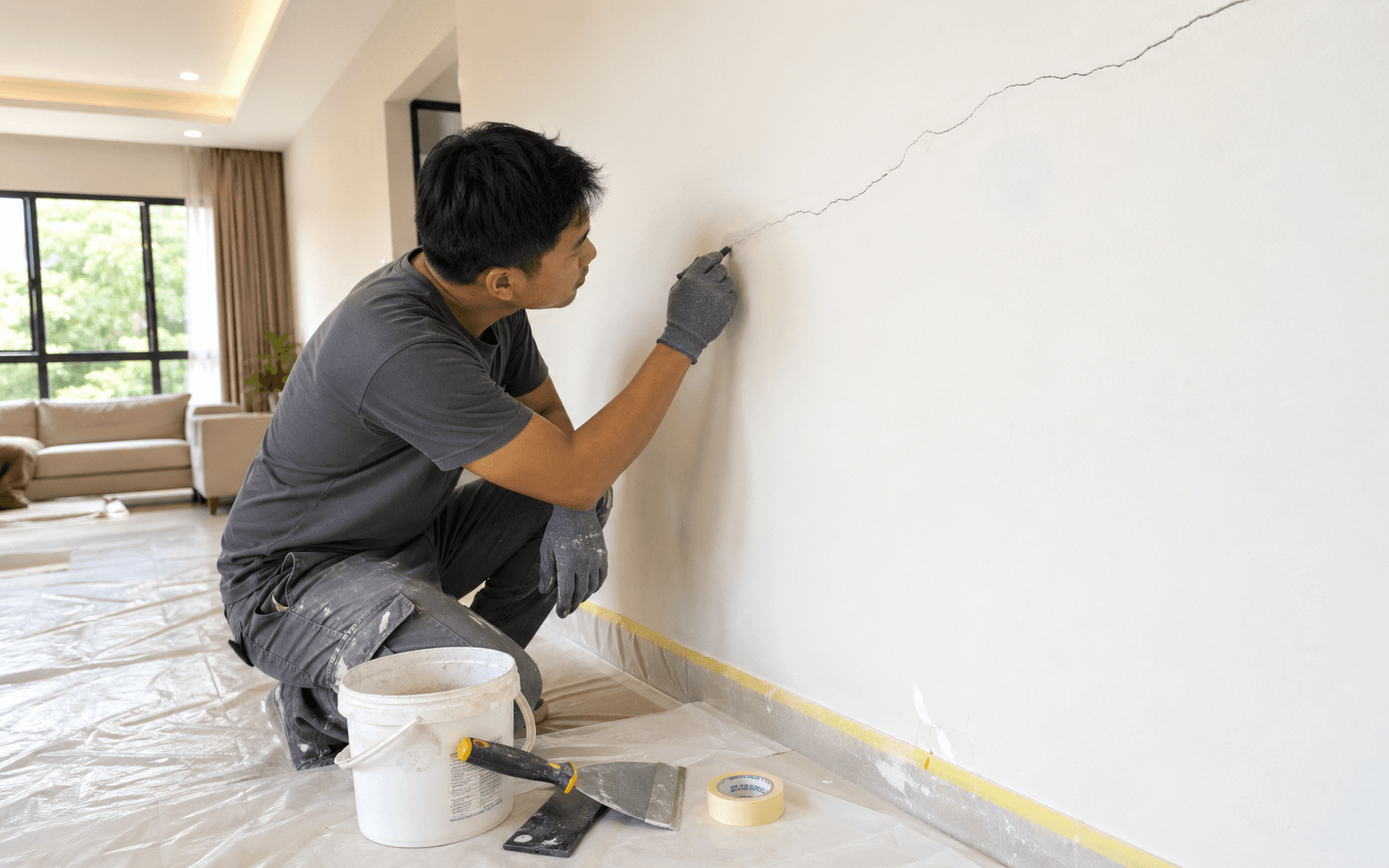 Wall crack inspection and repair in a Singapore home
