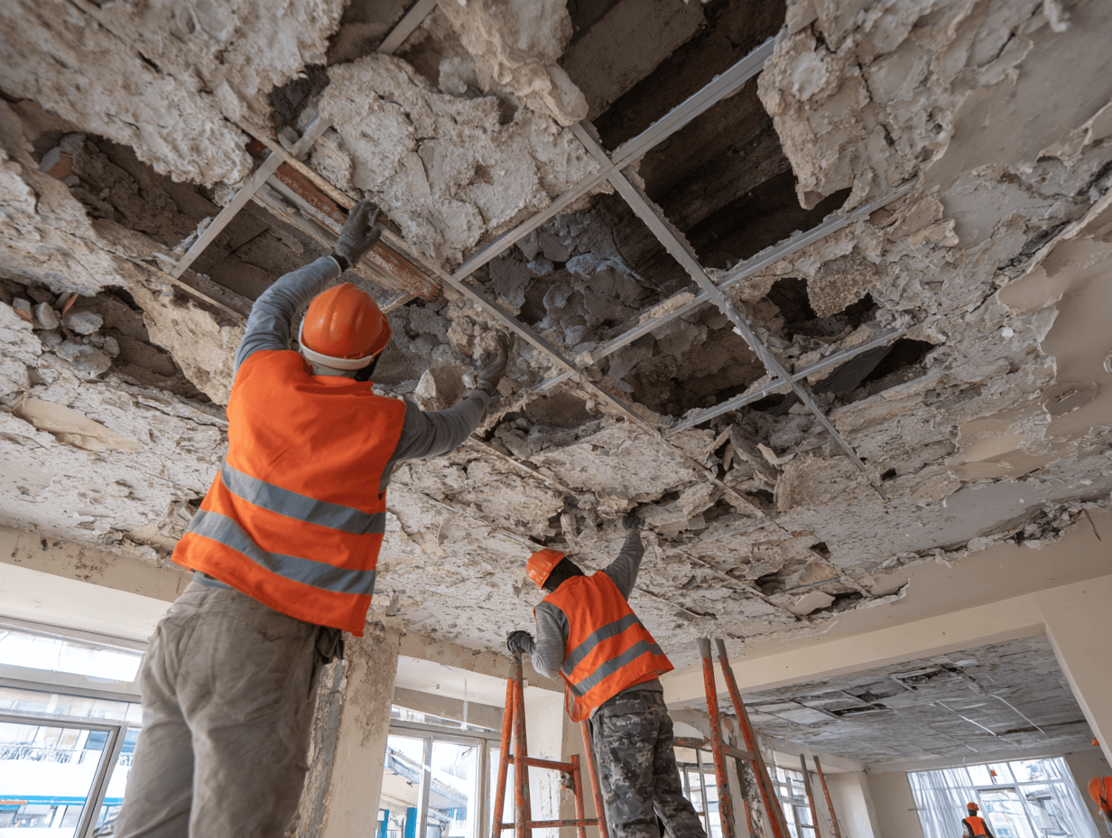 Urgent ceiling and structural rectification with safety gear and temporary supports in Singapore