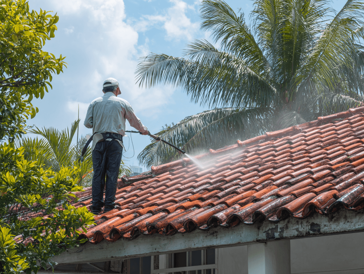 Roof tiles pressure washing in Singapore